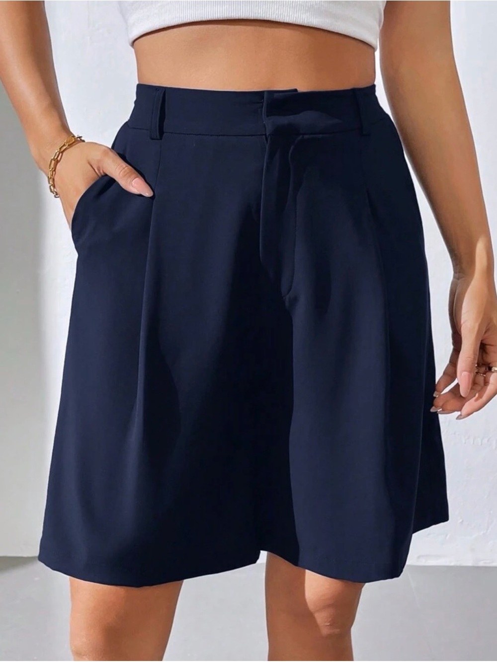 SHEIN Navy High-Waist Tailored  Shorts